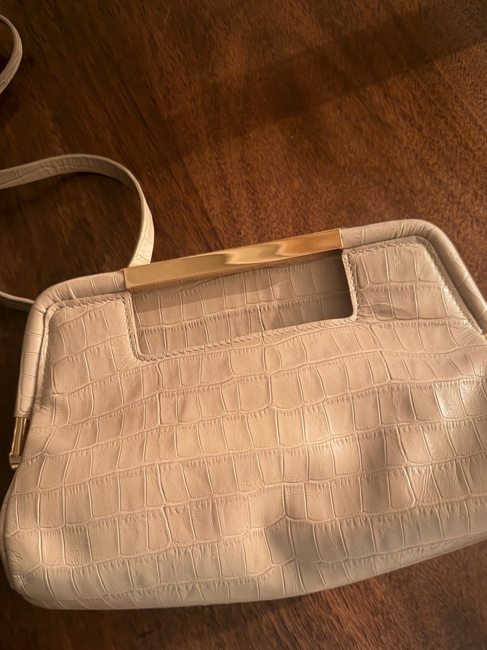 Demellier Croc-Embossed Shoulder Bag in Beige